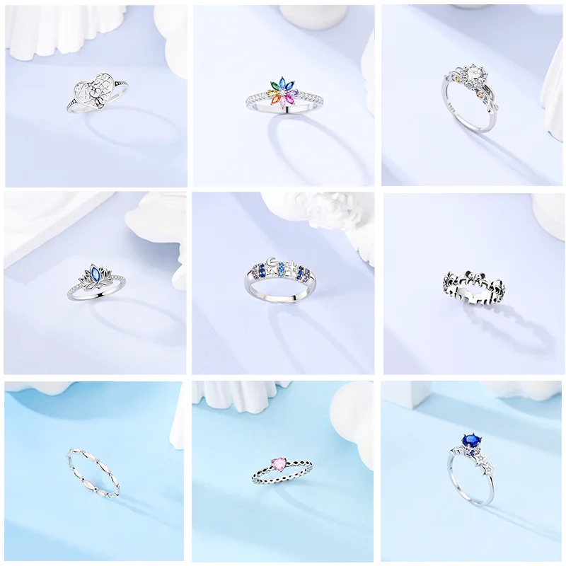 New 925 Sterling Silver Rings Blue Zircon Star Ring Original 925 Flower Ring DIY Women Jewelry Gift 4