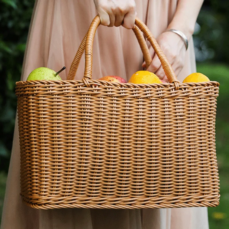 Description Picture 6 of itemWoven Picnic Baskets Handmade Wicker Basket with Handle Flower Arrangement Basket Shopping Storage Hamper Basket