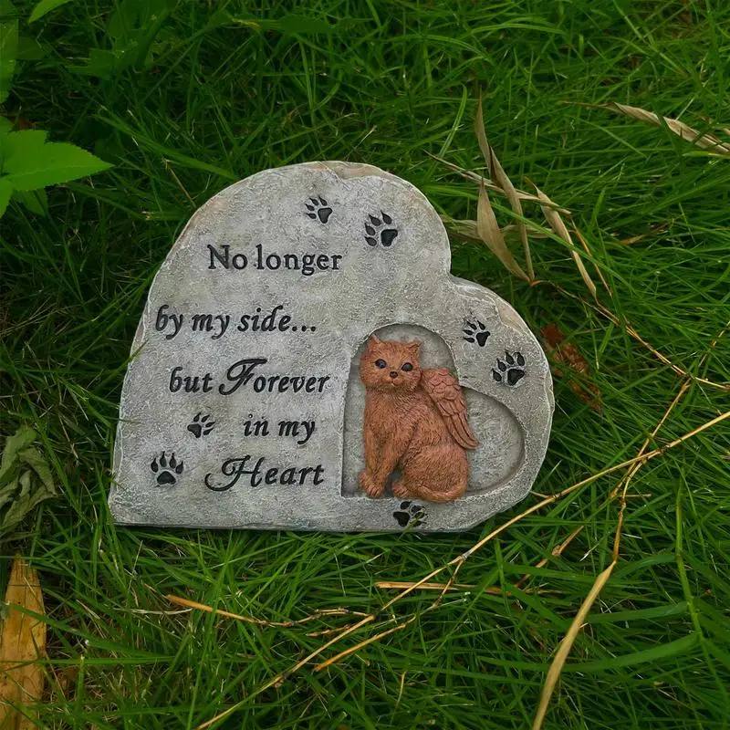 Cat Memorial Stone Cat Angel Memorial Stones Heart Shaped Weatherproof Grave Markers Outdoor Resin Gifts For