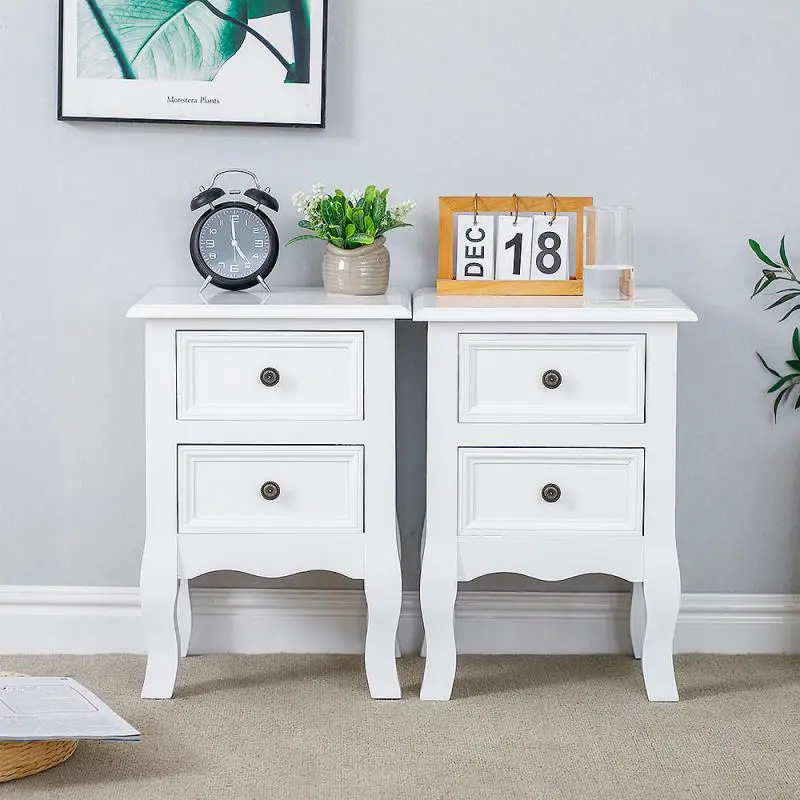 2PCS Bedside Table Nightstand With 2 Drawers Modern Storage Cabinet Nightstands Bedroom Furniture HWC | Мебель