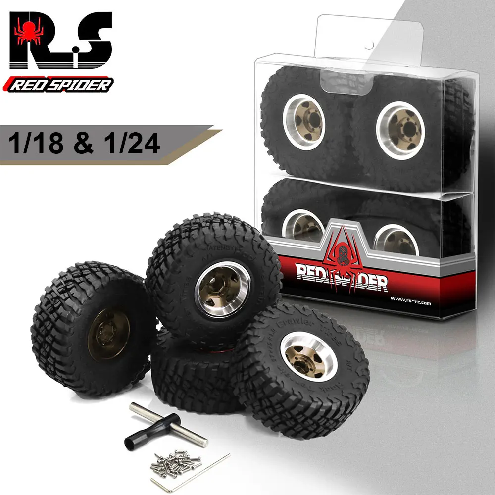 Rs Rc Car Terrain Tires 1.0 "Beadlock Cerchioni Set Per 1/18 1/24 Rc Crawler Car Axial Scx24 Fms Fcx24 Enduro24 Ax24 Off Road