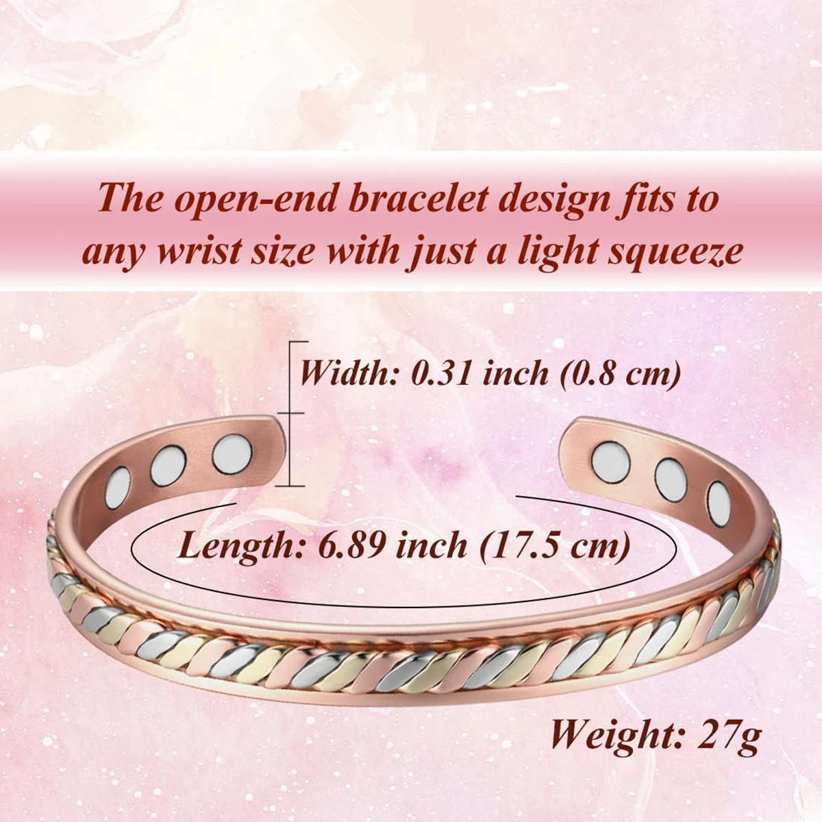ARADOO Handwoven Copper Bracelet for Women with Ultra Strength Magnetic Cuff Bangle 5