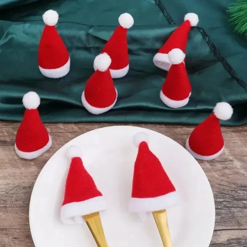 2/200PCS Velvet Mini Santa Hats Wine Bottle Covers Christmas Tableware Holder Lollipop Caps Bottles Bags Xmas Home Party Decor