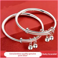 S925sterling silver glossy push-pull Baby Bell lettering solid bracelet baby send full moon full year gift 1