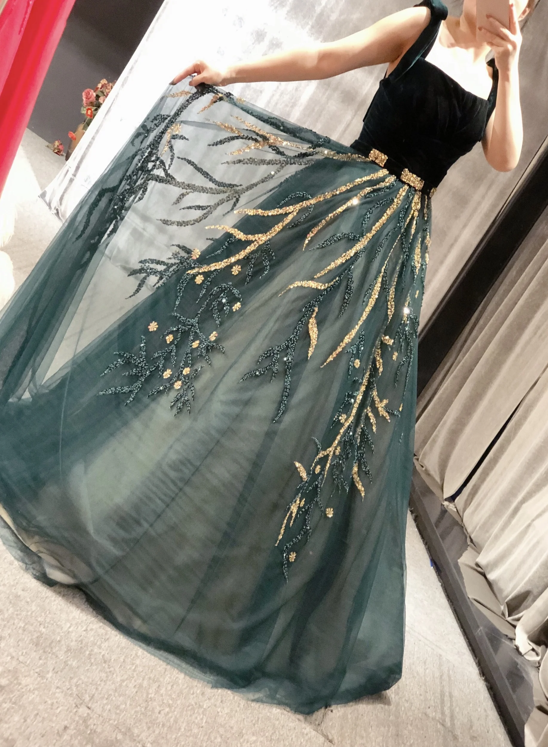 訳あり　ELIE SAAB グリーン カラードレス 38 Authentique40401-blue-ver-
