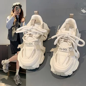 Women's Chunky Sneakers  Breathable Mesh Platform Sports Shoes Woman Fashion Lace Up Thick Sole Casual Shoes Mujer 1