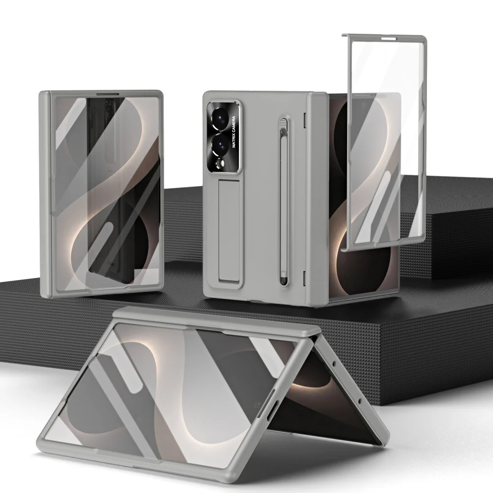 Enhanced Protective Case with Touch Pen, Glass Film, and Portable Stand - Trifold Design with Hinge Protection