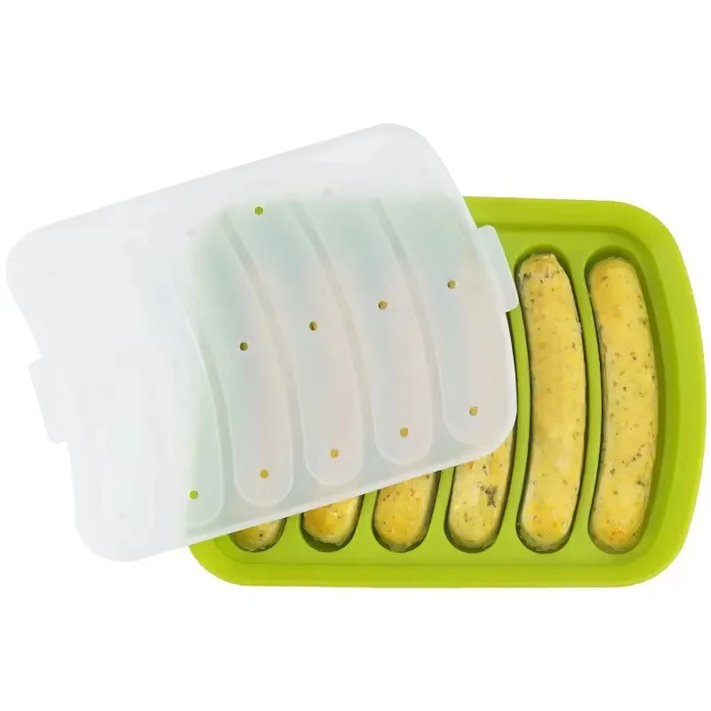 Sausage Maker Mould 6 Cavity Silicone DIY Ham Hot Dog Making Moulds With Lid Kitchen Household Sausages Cake Baking Tools Molds sausage mold