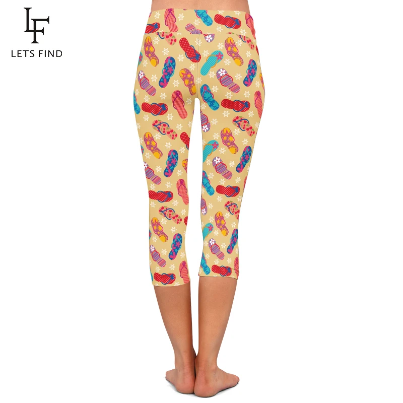 Summer New 3D Slippers Printing High Waist Women Capri Leggings Fashion  High Quality Mid-Calf Leggings