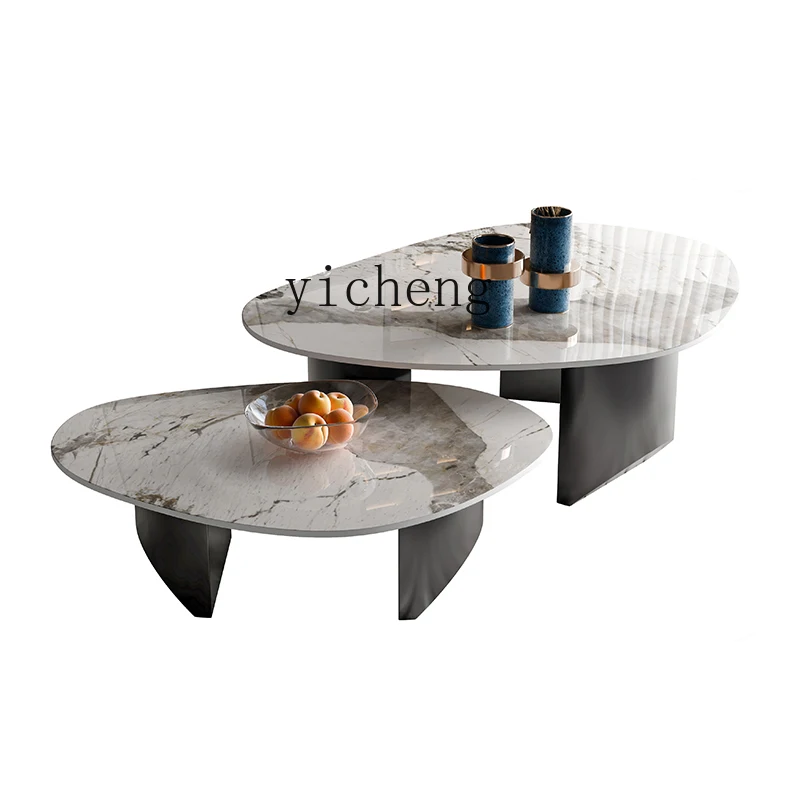

Zk Light Luxury Stone Plate Living Room Home Special-Shaped Advanced Sense Modern Large and Small Tea Table Combination