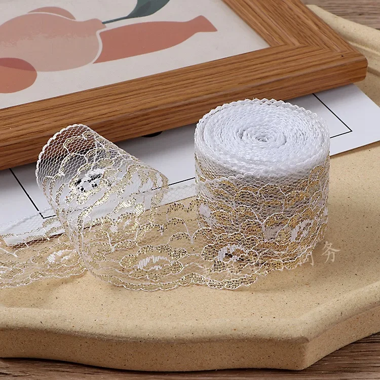 Elegant Metallic Lace Ribbon – 10m Embroidered Trim for Sewing, Crafting, & Decorative Projects