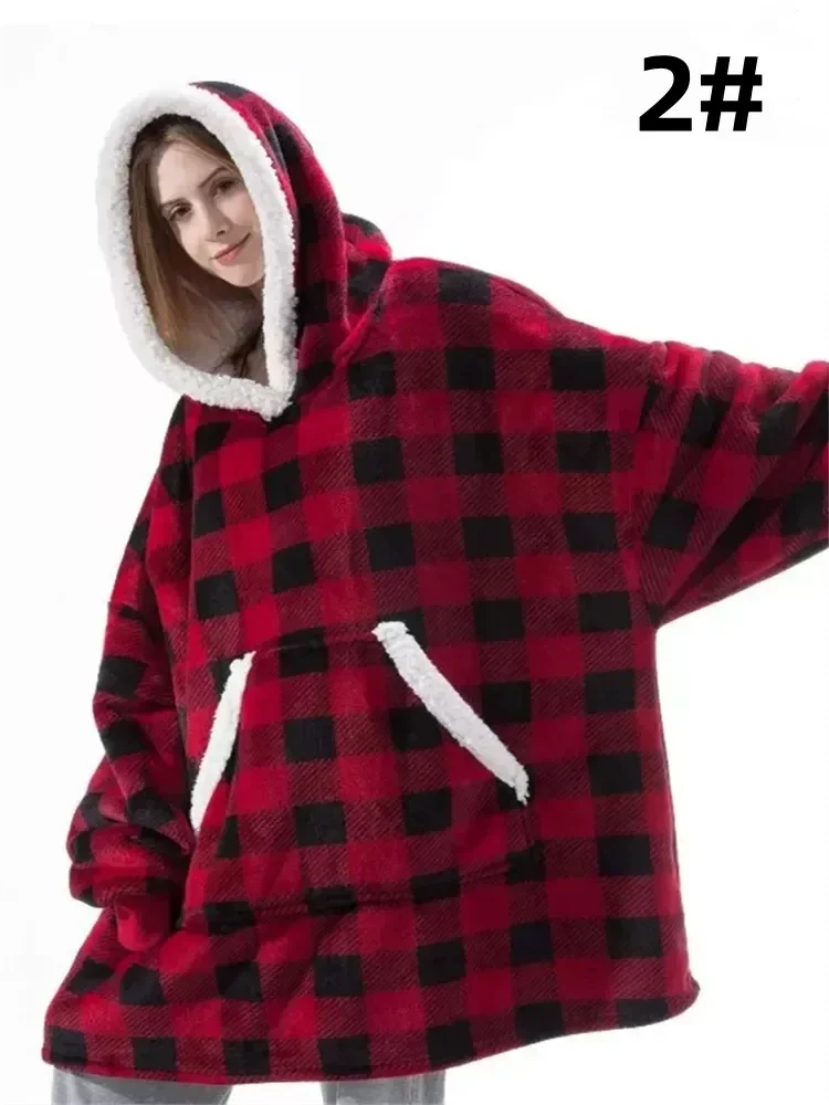 Casual winter sportswear hoodie women's pullover pocket wool plus long sleeved flannel solid color hoodie 2