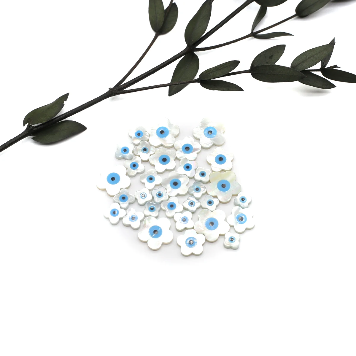20Pcs Blue Demon Eyes Beads Natural Shell Evil Eye Flower Shape Beads Handmade Jewelry Making Bracelet Necklace Charms