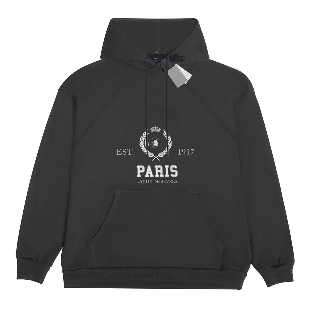 

2023 Paris Luxury EST. 1917 Crown Wheat Print Hoodie Women Men Pullovers Washed Oversized Men Casual Hooded Sweatshirt