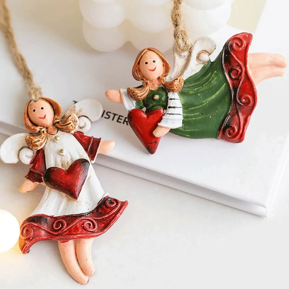 Resin Xmas Tree Embellishment Welcome Door Hanging Pendants Santa Claus Cartoon Angel Doll Drop Ornaments Christmas Decor