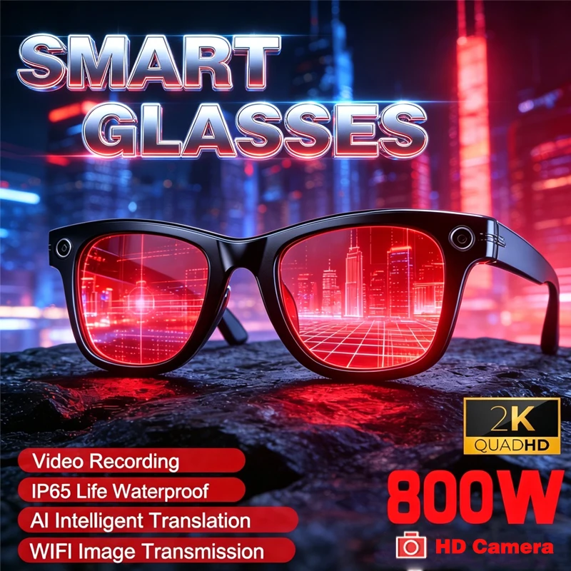 Nuovi Occhiali Smart 2026 con Traduzione AI Intelligente, Assistente Vocale AI, Fotocamera HD 800W, Audio Stereo 3D e Design Accattivante