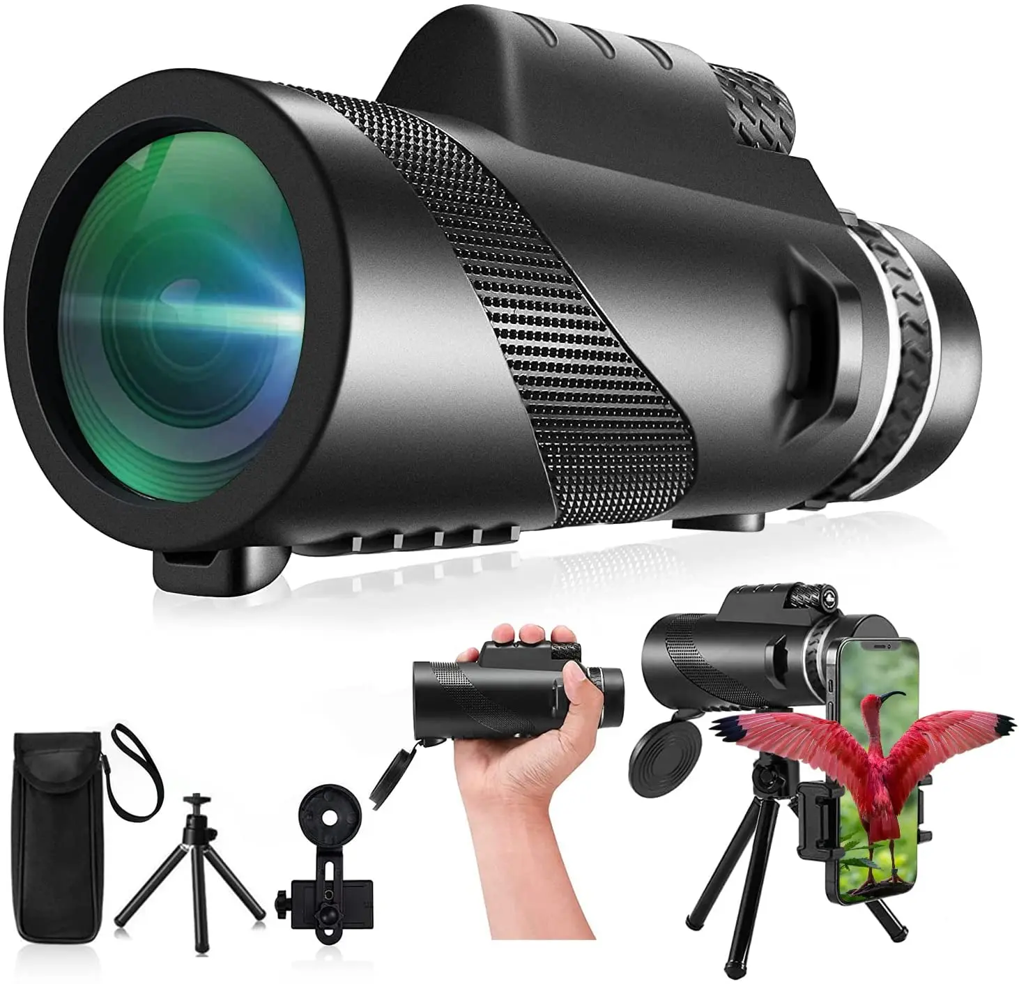 HD with Smartphone Adapter and Tripod,Suitable for Hunting,Scenic,Travel,Camping,Concert. Monoculars Telescope,12X50 High-Power Monocular with All Optical Glass Lenses,Waterproof Anti Fog 