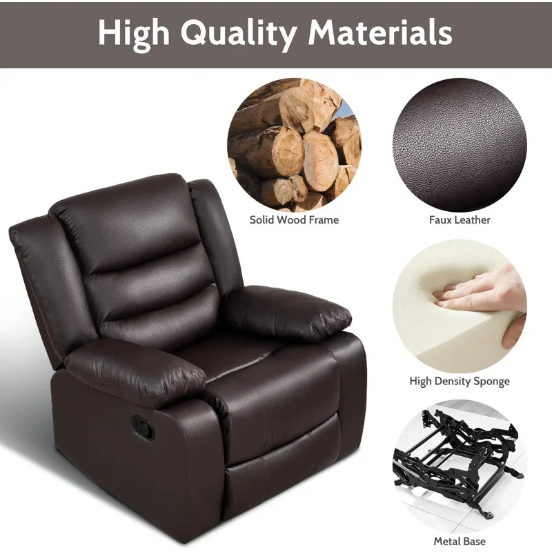 Oversized Rocker Recliner Chair-Comfy Wide Lazy Boy Recliner Chair with Overstuffed Armrest, Faux Leather Manual Reclining Cha