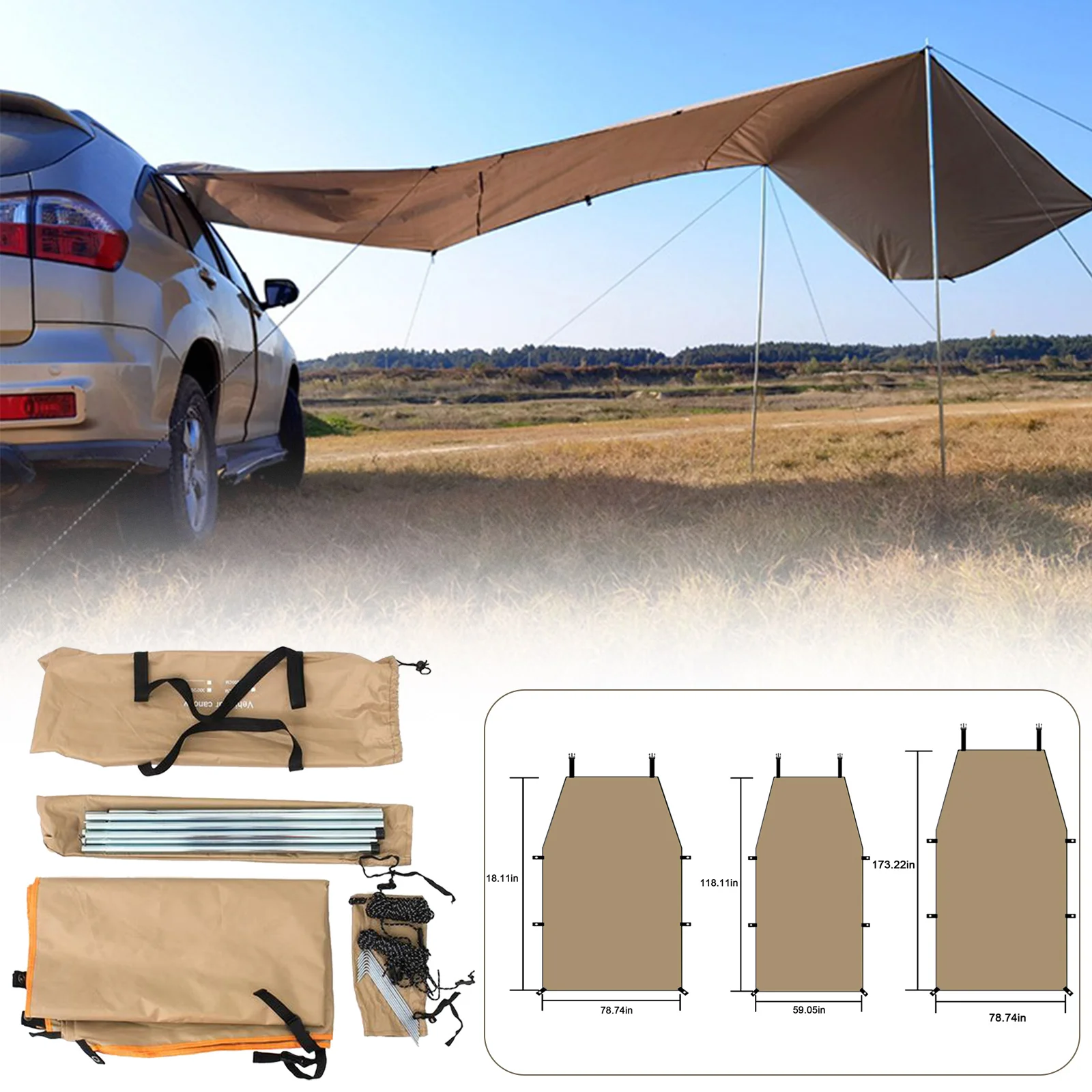 Tente de toit de voiture étanche, ombre d'abri, côté camping, auvent de voiture, tente de camping portable UV, toit d'automobile, modification de la pluie