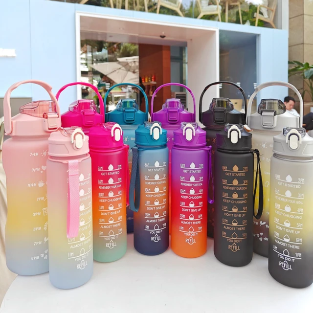 2 Liters Water Bottle Sports Drinking Water Bottle Set 2000/900/250ML  Portable Cups for Outdoor Climbing with Straw Girls Gift - AliExpress