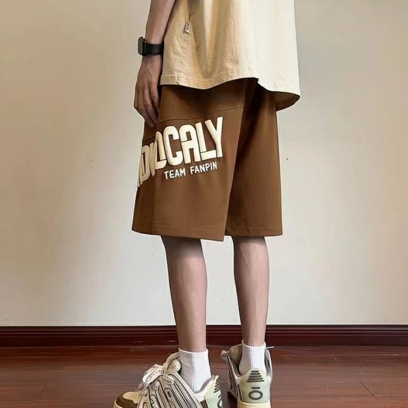 Men's Summer Shorts Loose Versatile Large Size Sports Letter Print Elastic Waist Knee Length Couple Casual Pants Wide Shorts