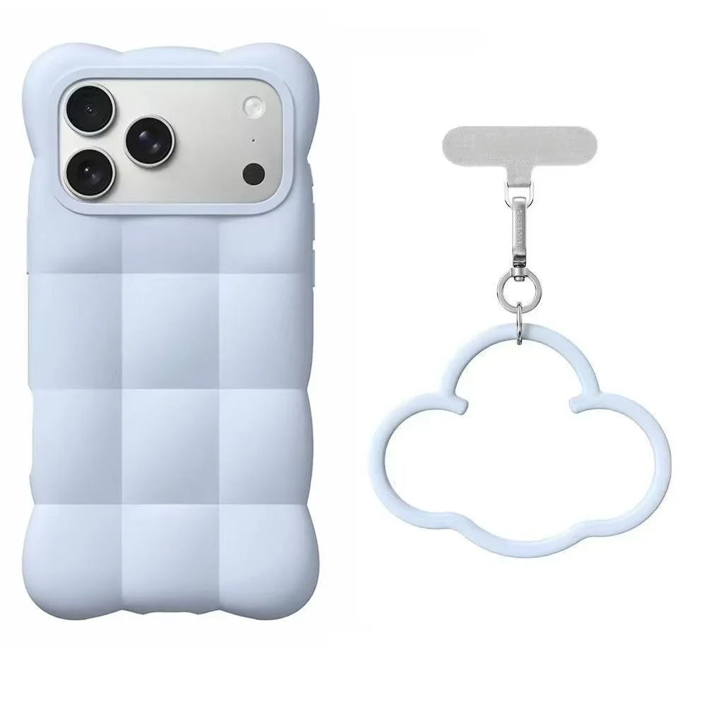 3D Cloud Puff Silicone Phone Case with Charm Accessories - Shockproof Soft Cover