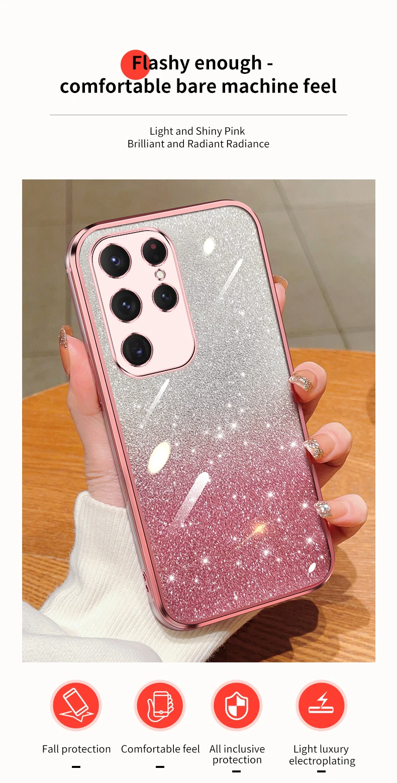 Gradient Glitter Electroplated Case For Samsung Galaxy S24 S23 S22 S21 S20 FE Plus Note 20 Ultra Soft TPU Silicone Back_voghion.com