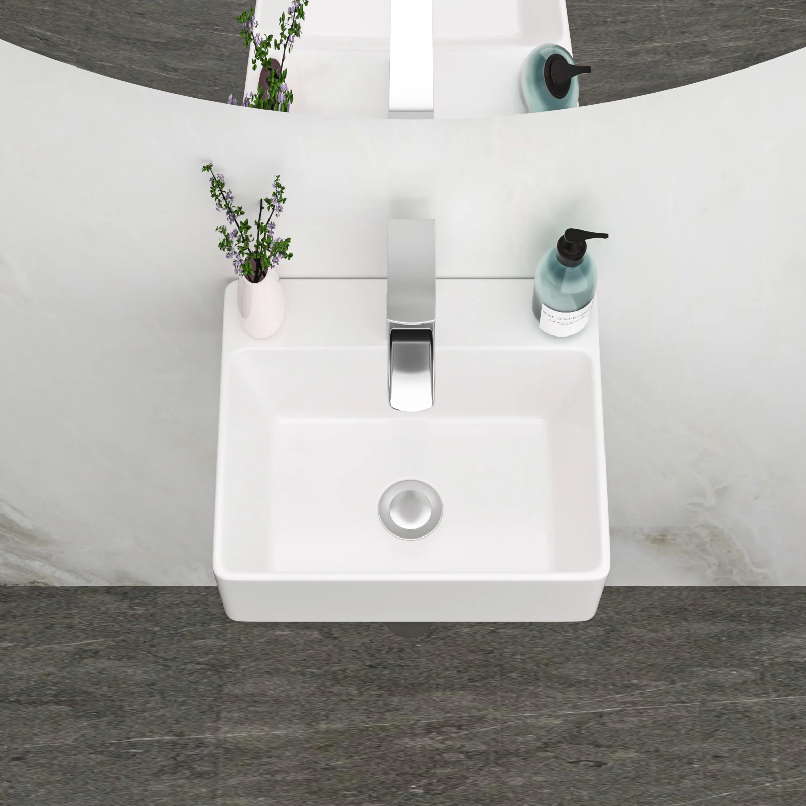 13.6x11.6” White Ceramic Rectangular Wall Mount Bathroom Sink with Single Faucet Hole ( Faucet and Sink Undermount Not Included) 2