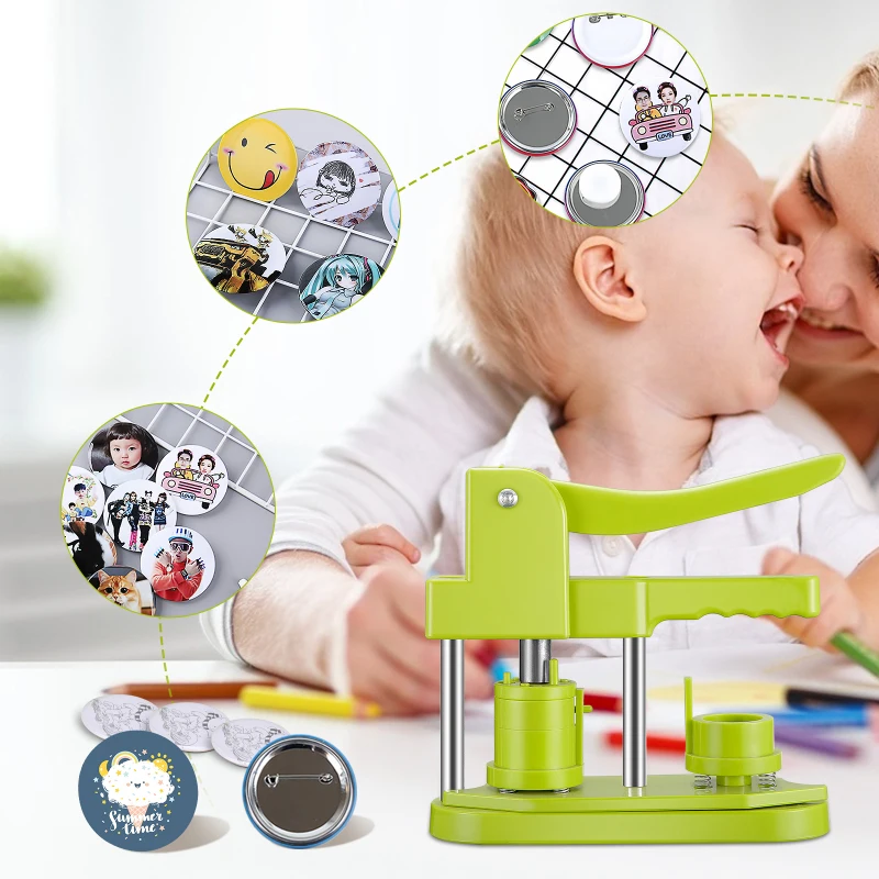 Installation-Free Button Maker Machine 25mm(1 In),Pin Badge Punch Press Machine Kit,With Free 500pcs Button Parts&Circle Cutter