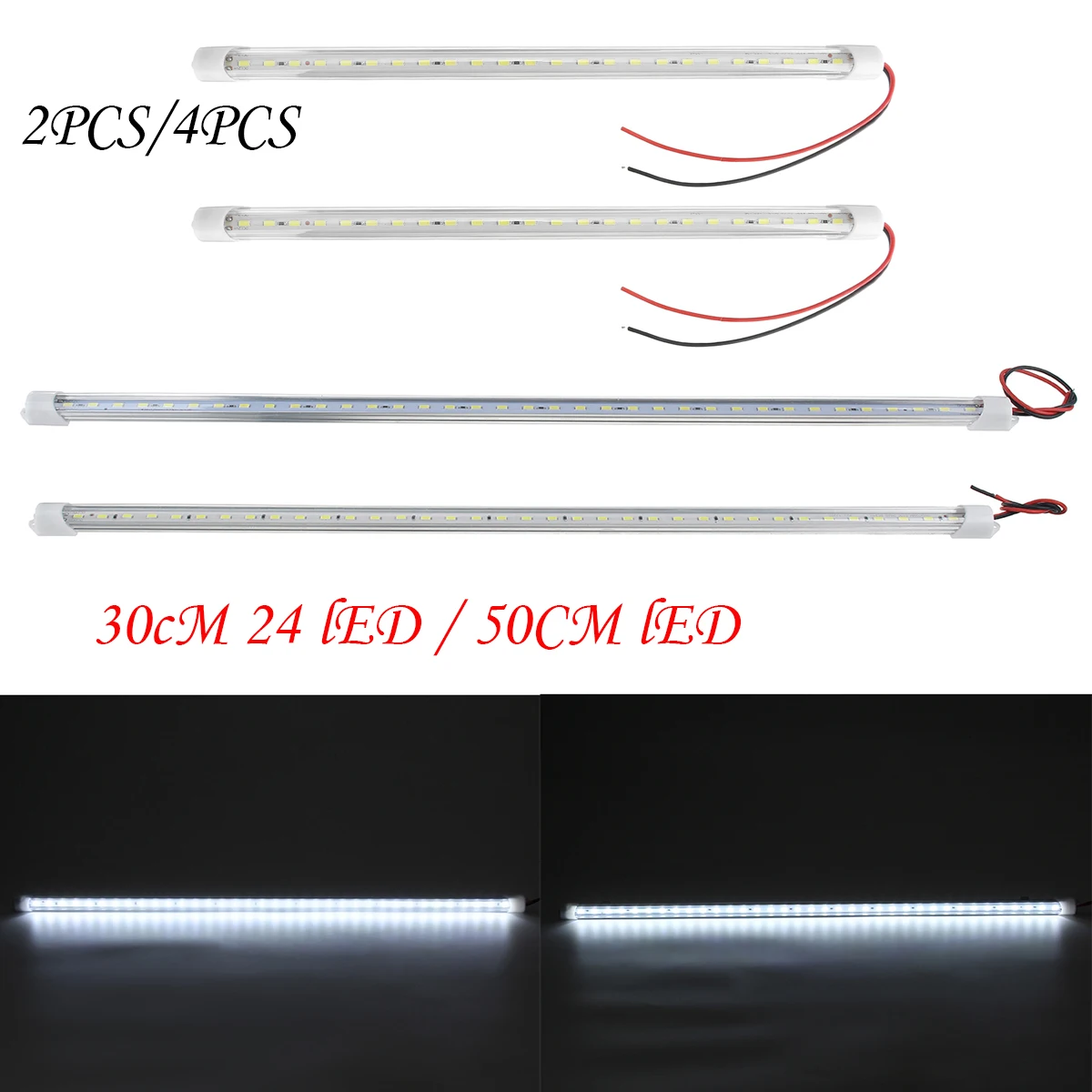 

2/4 шт. 50/30 см, 36 лампочек, яркая белая Световая трубка с переключателем для RV, кемпера, лодки, фургона, грузовика, фургона, 12/24 В