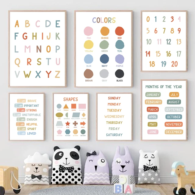 Spanish Educational Poster Print Boho Wall Art Canvas Painting Number  Alphabet Learning Kids Toddler Playroom Decoration - AliExpress