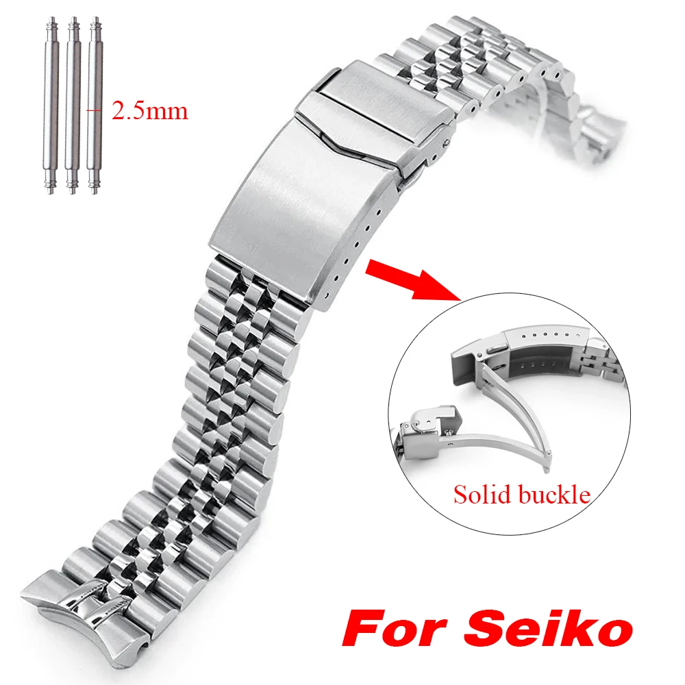 Pulseira de para Seiko Jubileu Curvo End Seiko Water Ghost 316l Solid Strap Deployment Metal Buckle 2.5 mm Pins 22 mm Aço Inoxidável