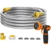 Giraffe Tools 5/8" Garden Hose, 304 Stainless Steel Metal Water Hose, No Kink Garden Water Hose with 9 Pattern Spray Nozzle 1