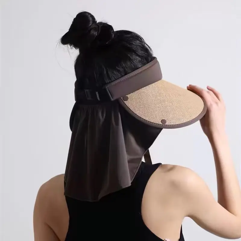 Summer Wide Brim Sunhat Women Sun Hats Foldable Adjustable Outdoor Beach Bucket Hat UV Protection Visors Fisherman Ponytail Caps