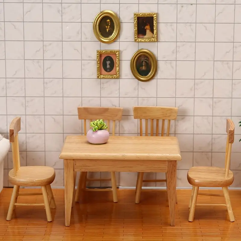 

1/12 Mini Wooden Table Doll House Decoration Miniature Table Furniture Toys Simulation Chair for 1/12 Dollhouse Accessories