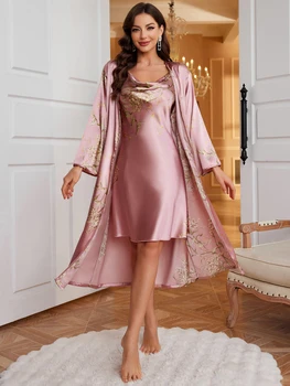 طقم روب نوم وأنيق وعصري مطبوع مكون من قطعتين لملابس منزلية غير رسمية للنساء 6