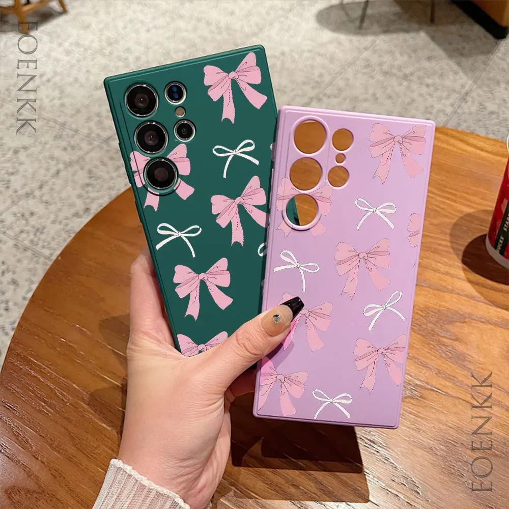 Black Pink Bowknot Silicone Case For Samsung Galaxy S25 S24 S23 S22 S21 A25 A32 A33 A72 A73 Note 10 20 Ultra Plus FE 5G  Cover — view 4