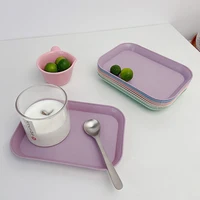 Nordic Multi-Function Rectangula Tray Candy Color Wheat Straw Storage Tray Simple Elegant Plates for Coffee Home Decortative 트레이 1