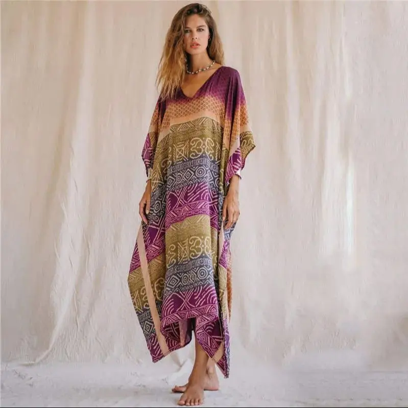 Kaftan Dresses for Women Side Split Caftan Bathing Suit Cover Up Casual Long Beach Loungewear Dress 1