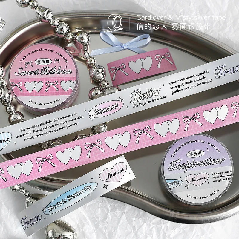 Ins Korean Cute Matte Silver Decoration Adhesive Tape Handbook DIY Scrapbooking Journal Collage Material Stickers Roll Gift 3