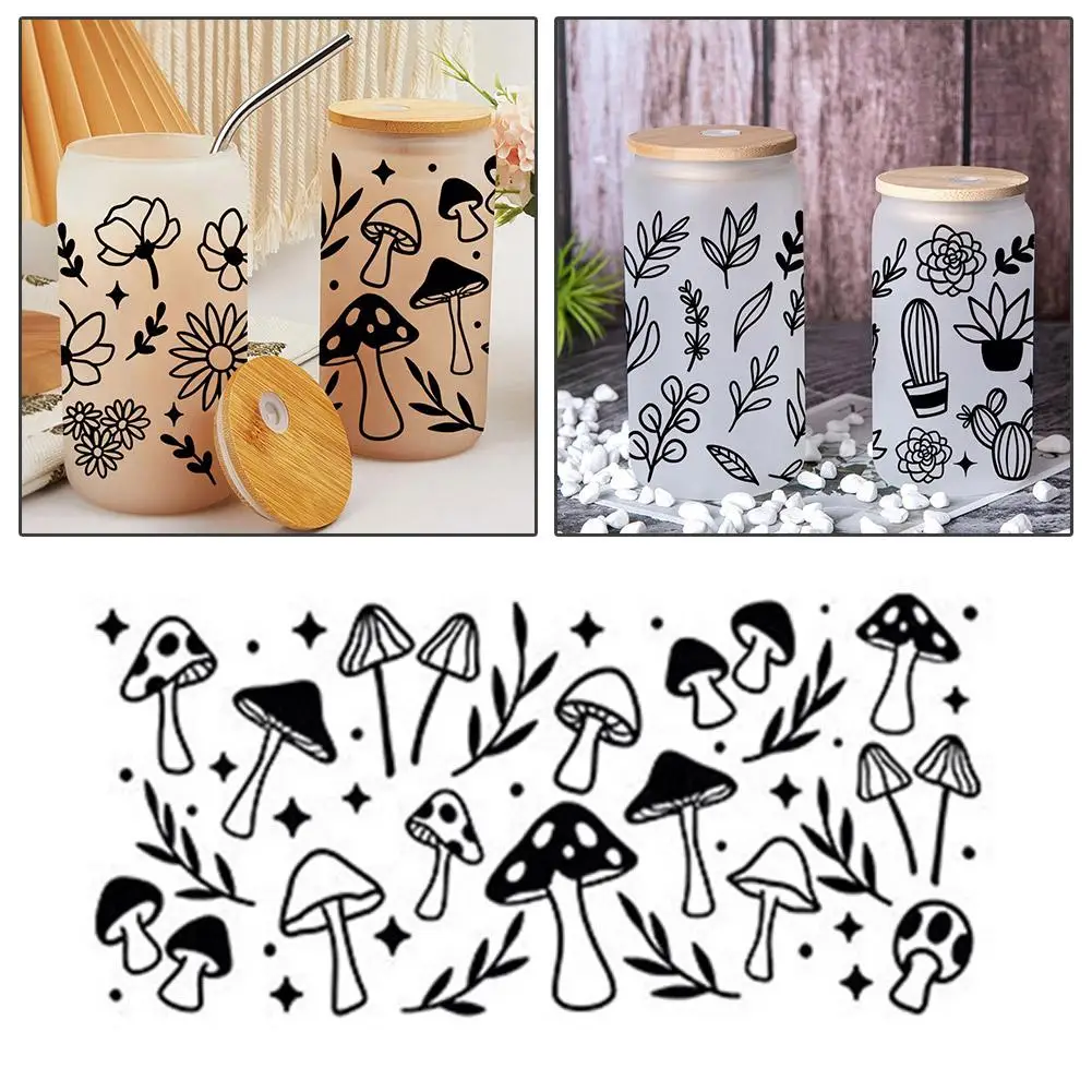

3D UV DTF Transfers Stickers For 16oz Cup Wrap Cute Plant Flower Printed For DIY Glass Ceramic Metal Leather Car Decor V5L2