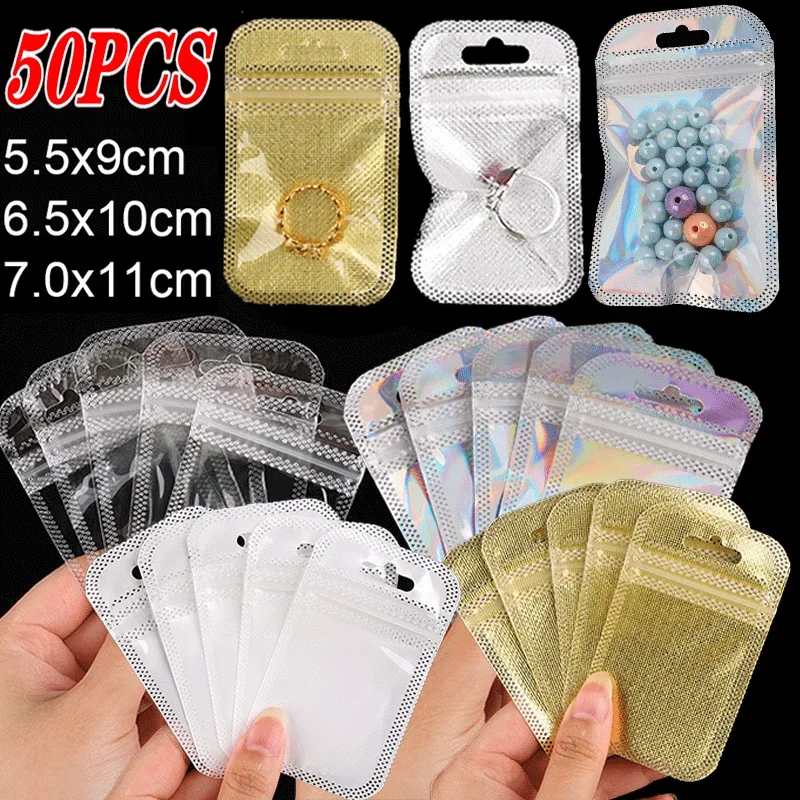 50PCS Translucent Resealable Pearlescent Bags Holographic Iridescent Bag Jewelry Necklace Cosmetics Plastic Packaging custom high quality customised printing resealable clean zip lock plastic bag for packaging clothing