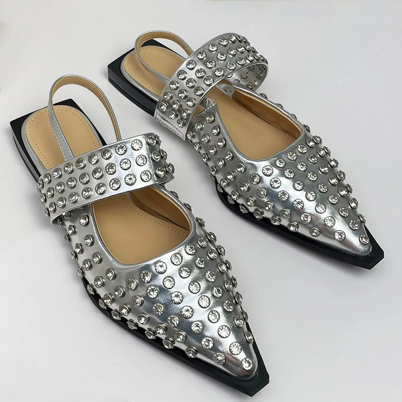 Luxury Silver Footwear Crystal Women Flats Shoes Fashion