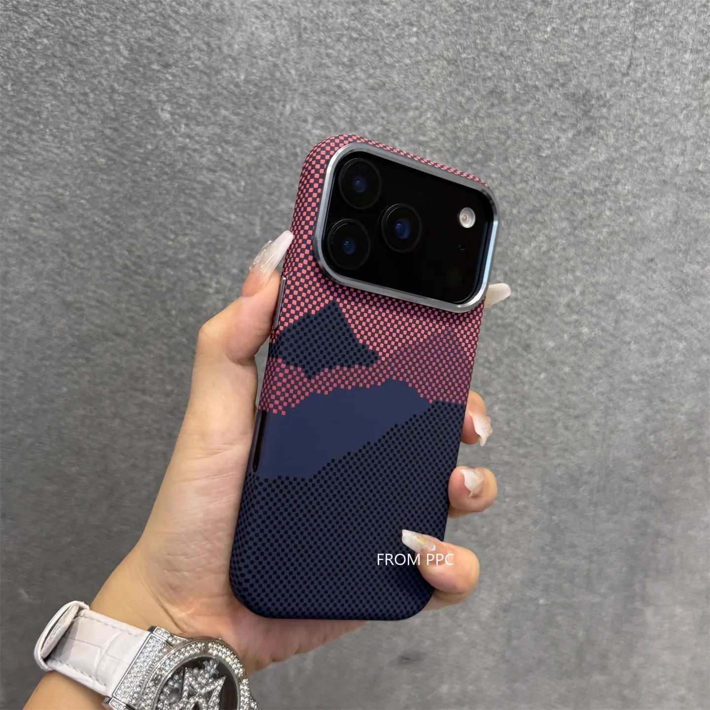 Orange Mountain Peak Carbon Relief Phone Case with Camera Lens Protection, Hard PC MagSafe Shell