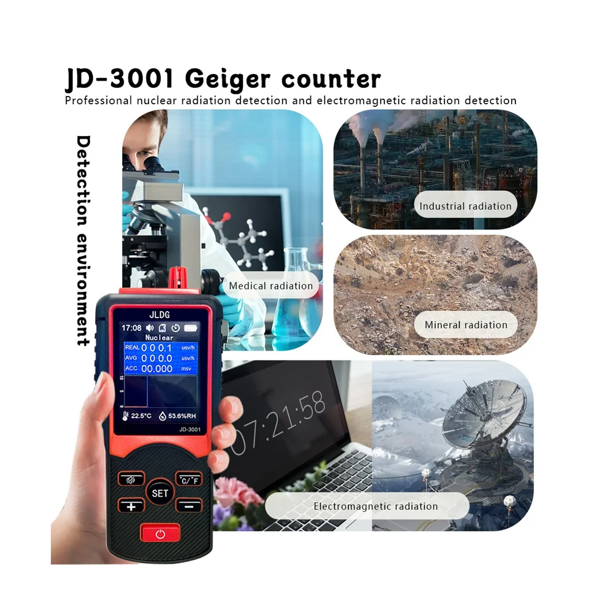 JLDG JD-3001 가이거 카운터 핵 방사선 검출기, Y-레이 베타 감마 검출기, 방사능 검출기