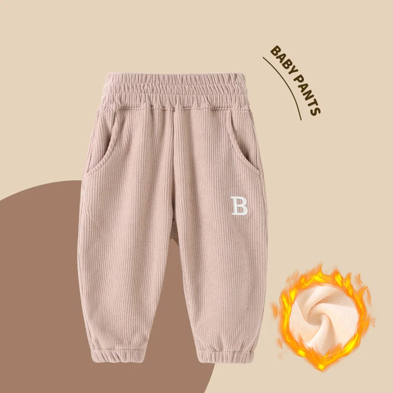 Autumn Toddler Girls Sports Pants Fleece Warm Printed Corduroy Infant Baby Girl Pants Loose Casual Elastic Waist Kids Girl Pants 5