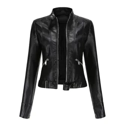 Stylish Women's Faux Leather Jacket - Multiple Colors Available - S (Black)