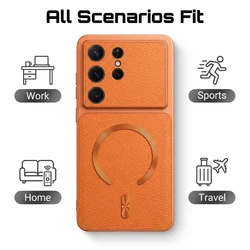 Solid Color Matte Soft Border PU Leather Phone Case with Magnetic Back Cover - Galaxy S26 Plus (Orange)