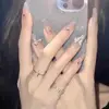 Handmade Manicures Mid-length Trapezoidal Detachable Diamond Manicure Finished Fake Wear Bow Opal Flash Silver Nails L8w1 4