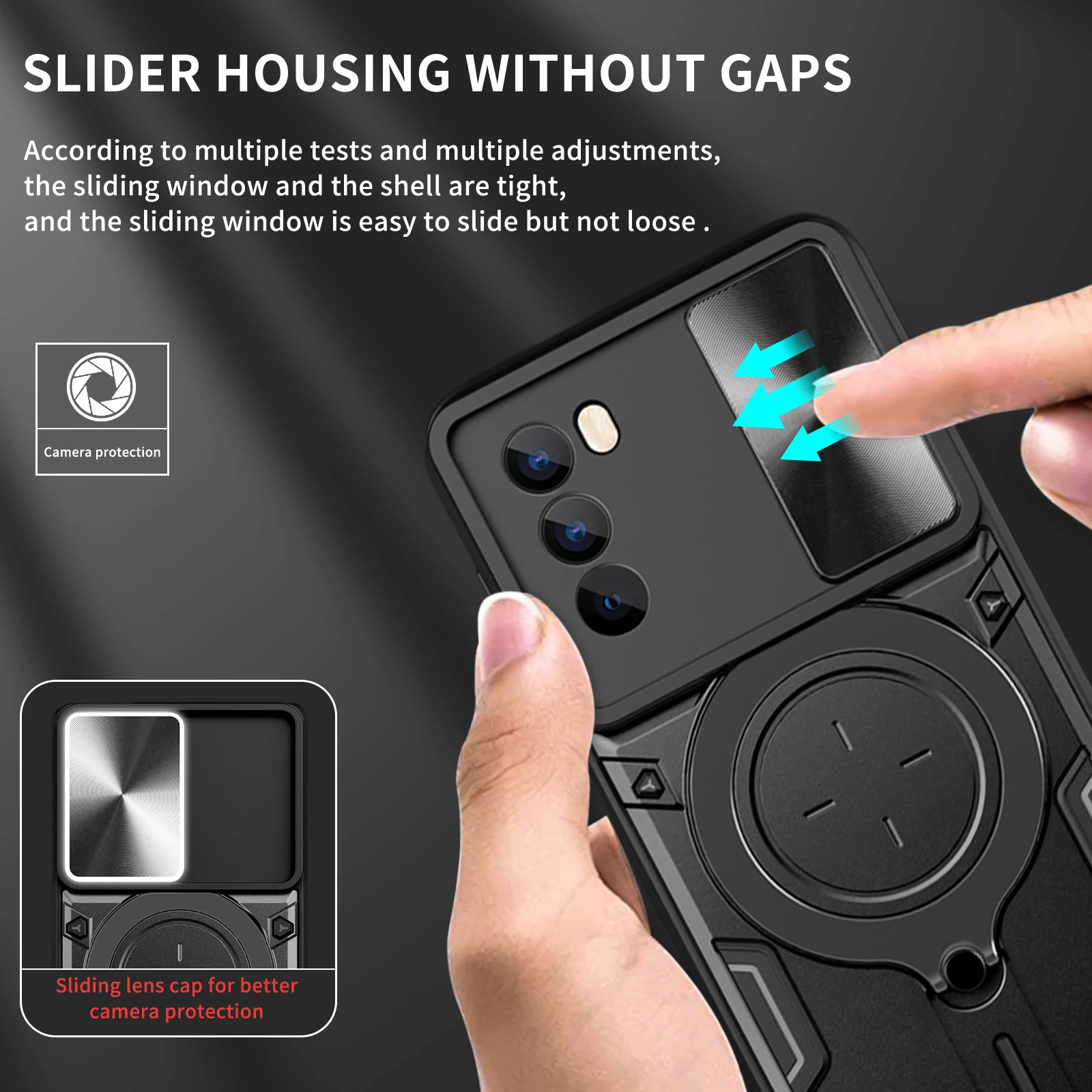 Magnetic Holder Ring Shockproof Armor Phone Case with Slide Camera Cover